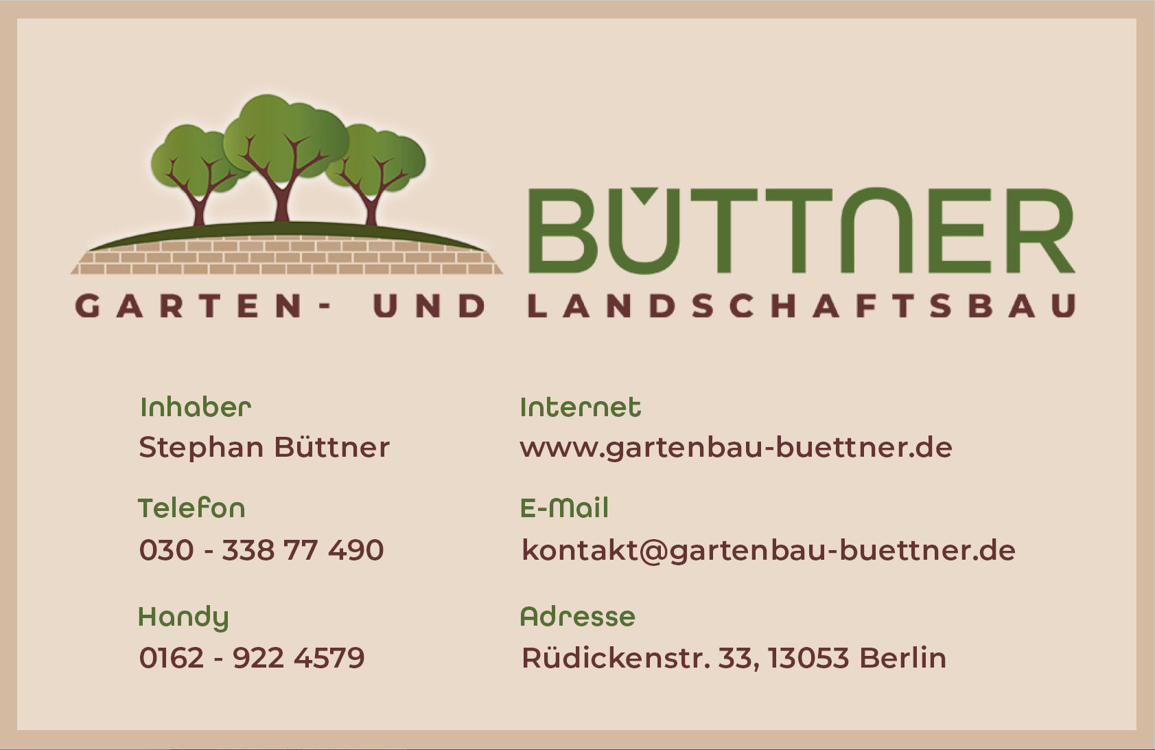 Kontaktdaten Büttner Garten- und Landschaftsbau Berlin